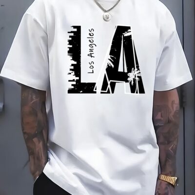 Чоловіча Об'ємна Біла Футболка Оверсайз з Принтом "LA"