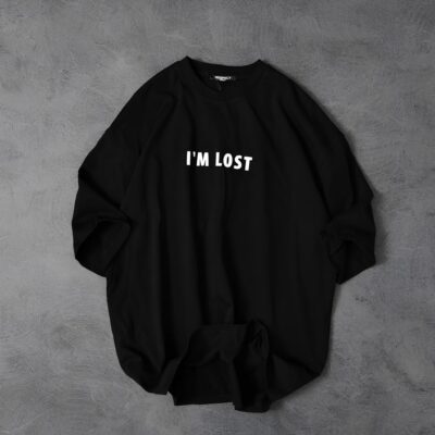Чоловіча Об'ємна Чорна Футболка Оверсайз з Надписом "I'm Lost"