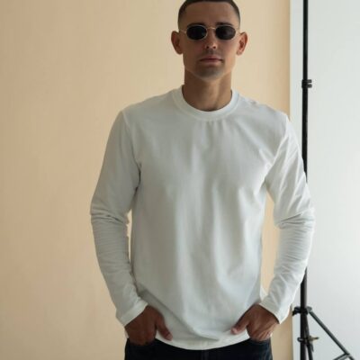 Чоловічий Базовий Білий Лонгслів Вільного Крою