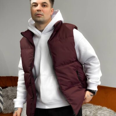 Чоловіча Стьобана Бордова Жилетка під Горло на Блискавці