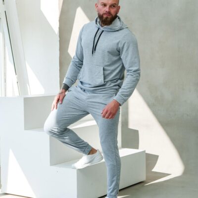 Чоловічий Базовий Сірий Спортивний Костюм Двонитка (Худі + Штани)