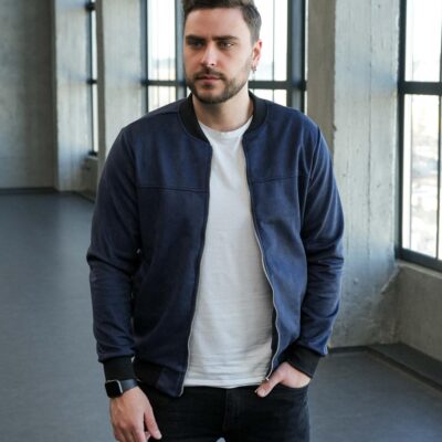 Чоловічий Замшевий Темно-Синій Бомбер на Блискавці