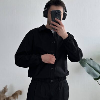 Чоловічий Базовий Джинсовий Чорний Бомбер на Металевих Ґудзиках