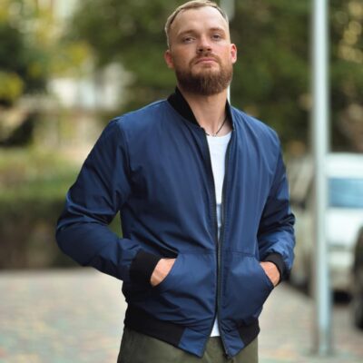 Чоловіча Демісезонна Темно-Синя Куртка Бомбер на Змійці