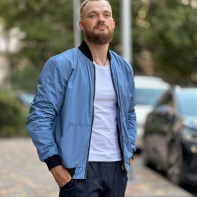 Чоловіча Демісезонна Блакитна Куртка Бомбер на Змійці