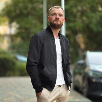 Чоловіча Демісезонна Чорна Куртка Бомбер на Змійці