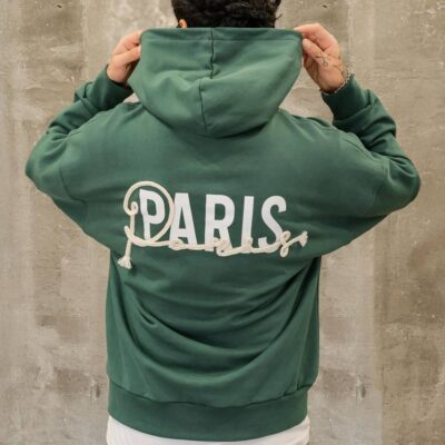 Чоловіче Зелене Худі PARIS Оверсайз - Толстовка з Принтом та Нашивкою на Спині