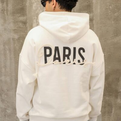 Чоловіче Біле Худі PARIS Оверсайз - Толстовка з Принтом та Нашивкою на Спині