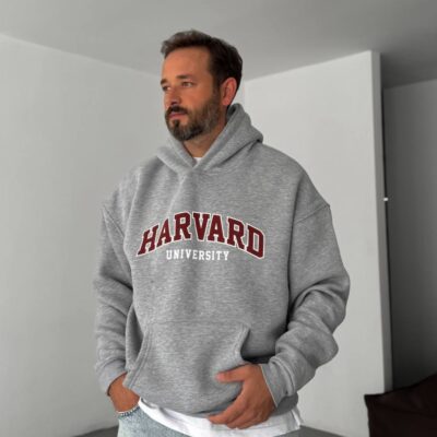 Чоловіче Сіре Худі "Harvard" Оверсайз - Утеплене на Флісі