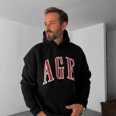 Чоловіче Чорне Худі "AGE" Оверсайз - Утеплене на Флісі