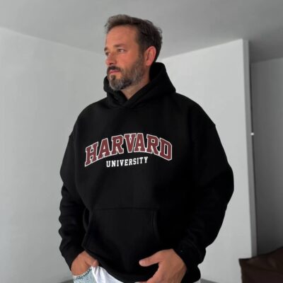 Чоловіче Чорне Худі "Harvard" Оверсайз - Утеплене на Флісі