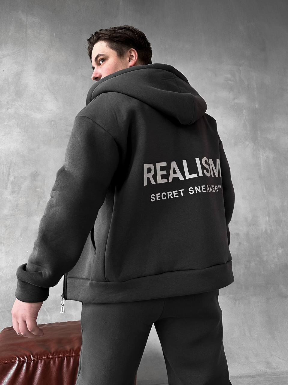 Чоловічий Графітовий Спортивний Костюм "Realism" Теплий з Начосом (Зіпка + Штани)