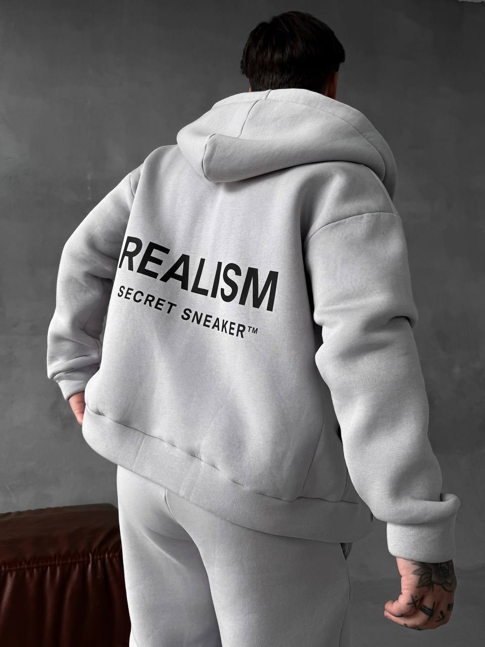 Чоловічий Сірий Спортивний Костюм "Realism" Теплий з Начосом (Зіпка + Штани)