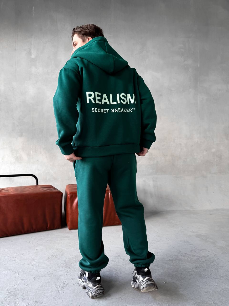 Чоловічий Зелений Спортивний Костюм "Realism" Теплий з Начосом (Зіпка + Штани)