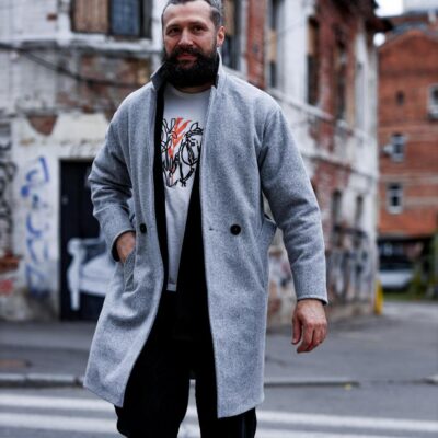 Чоловіче Демісезонне Кашемірове Сіре Пальто - Класичне з Поясом