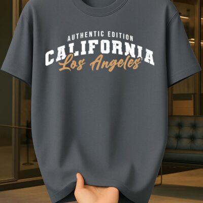 Чоловіча Об'ємна Графітова Футболка "CALIFORNIA" з Принтом