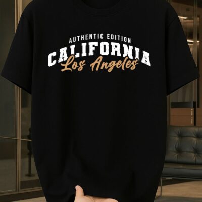 Чоловіча Об'ємна Чорна Футболка "CALIFORNIA" з Принтом