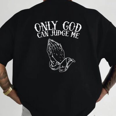 Чоловіча Об'ємна Чорна Футболка "ONLY GOD" з Принтом на Спині