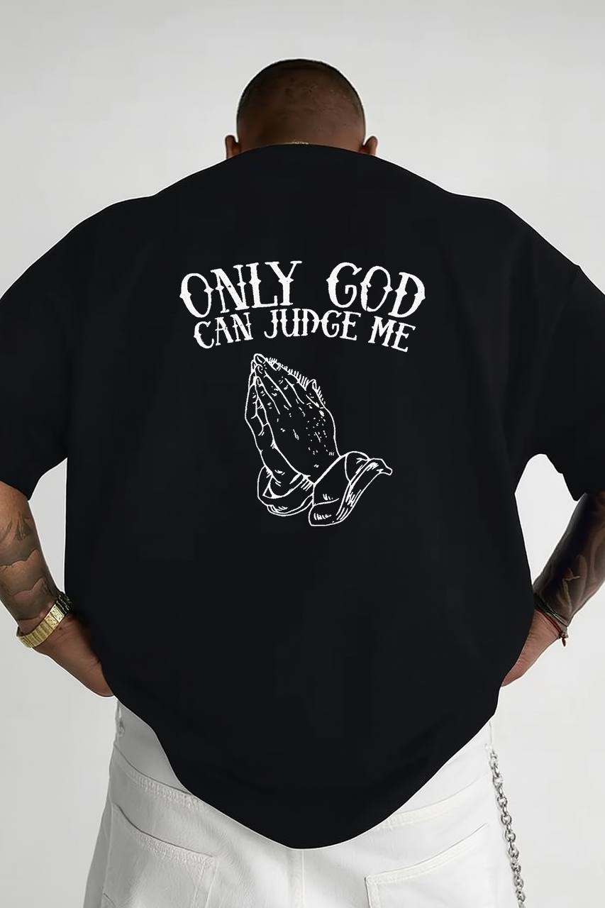 Чоловіча Об'ємна Чорна Футболка "ONLY GOD" з Принтом на Спині