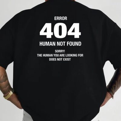 Чоловіча Об'ємна Чорна Футболка "404" з Принтом на Спині