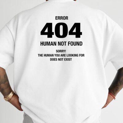 Чоловіча Об'ємна Біла Футболка "404" з Принтом на Спині