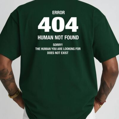 Чоловіча Об'ємна Зелена Футболка "404" з Принтом на Спині