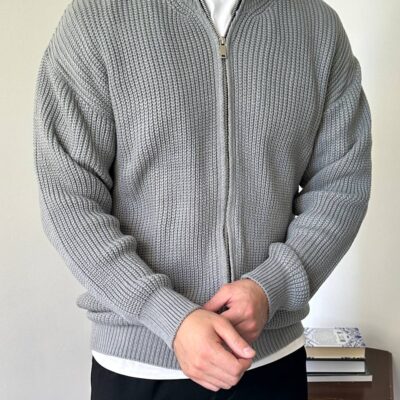 Чоловічий В'язаний Базовий Сірий Светр - Кофта Оверсайз на Блискавці