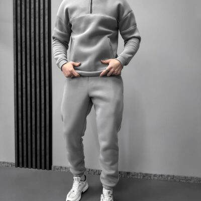 Чоловічий Теплий Сірий Костюм на Флісі з Кантом (Кофта + Штани)