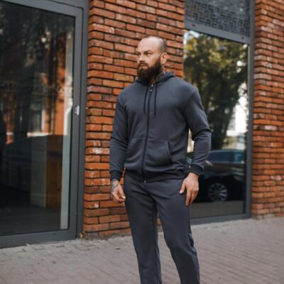 Чоловічий Базовий Теплий Темно-Сірий Спортивний Костюм на Флісі (Зіп Худі + Штани)