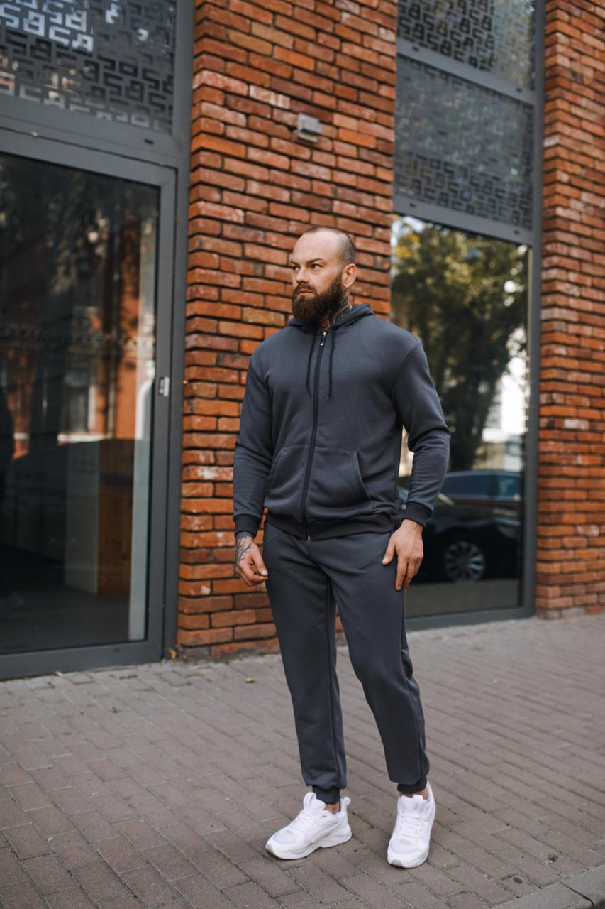 Чоловічий Базовий Теплий Темно-Сірий Спортивний Костюм на Флісі (Зіп Худі + Штани)