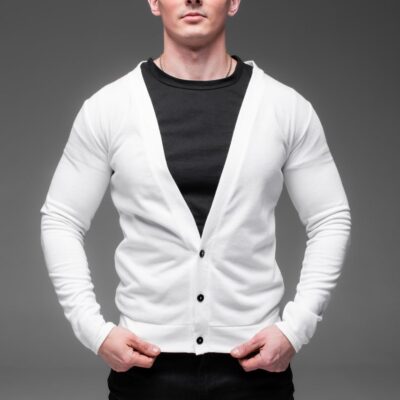 Чоловічий Базовий Класичний Білий Кардиган