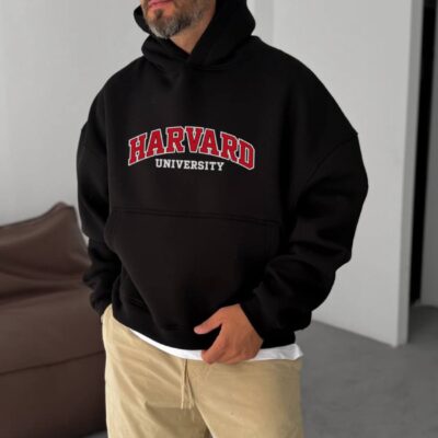 Чоловіче Чорне Худі "Harvard" Утеплене на Флісі Оверсайз