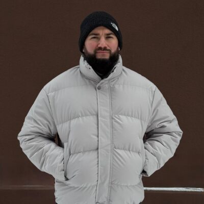 Чоловіча Сіра Куртка Дутік на Зиму з Високою Горловиною