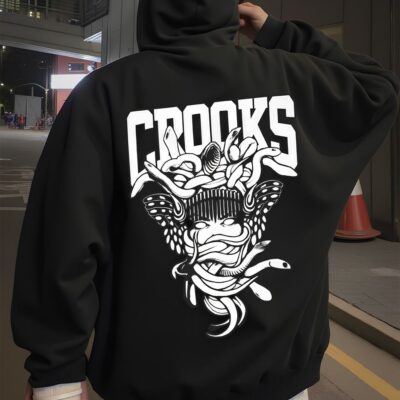 Чоловіче Чорне Оверсайз Худі з Принтом "Crooks"