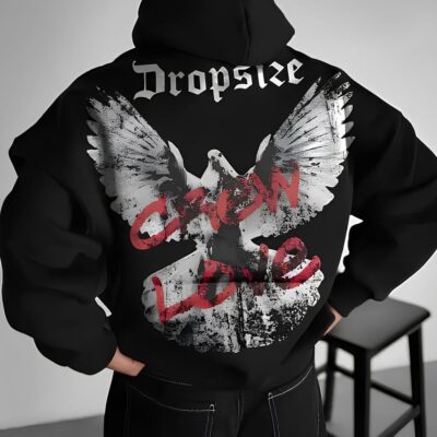 Чоловіче Чорне Оверсайз Худі з Принтом "Crew Love"