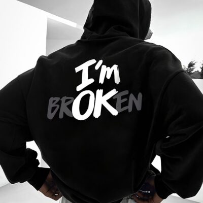Чоловіче Чорне Оверсайз Худі з Написом "I'm OK" на Спині