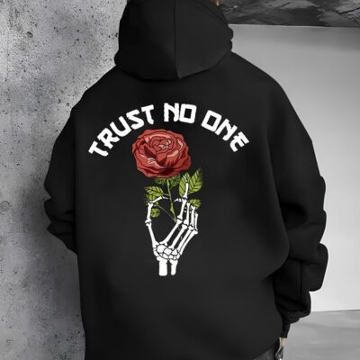 Чоловіче Чорне Оверсайз Худі з Принтом "Trust no one"