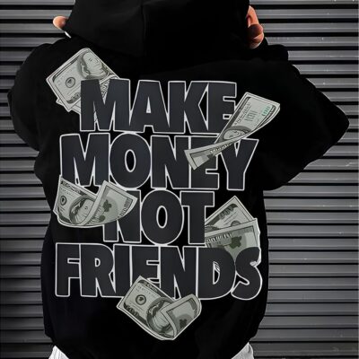 Чоловіче Чорне Оверсайз Худі з Принтом "Make Money Not Friends"