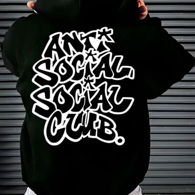 Чоловіче Чорне Оверсайз Худі з Принтом "Anti Social"