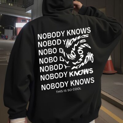 Чоловіче Чорне Оверсайз Худі з Принтом "Nobody knows"