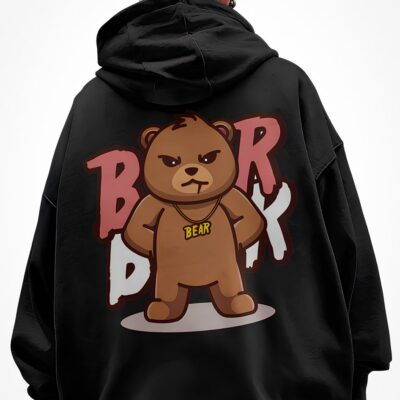 Чоловіче Чорне Оверсайз Худі з Принтом Bear