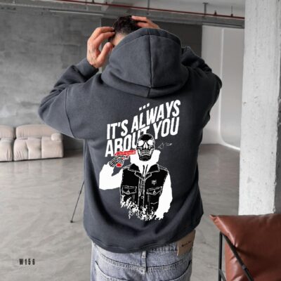 Чоловіче Вільне Графітове Худі “It’s Always About You” Оверсайз Тринитка