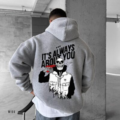 Чоловіче Вільне Худі Сіре Меланж “It’s Always About You” Оверсайз Тринитка