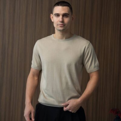 Чоловіча Базова Бежева Футболка Бавовняна з Круглим Вирізом