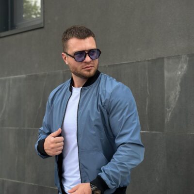 Чоловіча Демісезонна Блакитна Куртка Вітровка - Водовідштовхувальний Бомбер на Блискавці