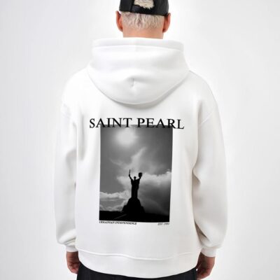 Чоловіче Вільне Біле Худі "Saint Pearl" - Утеплене на Флісі