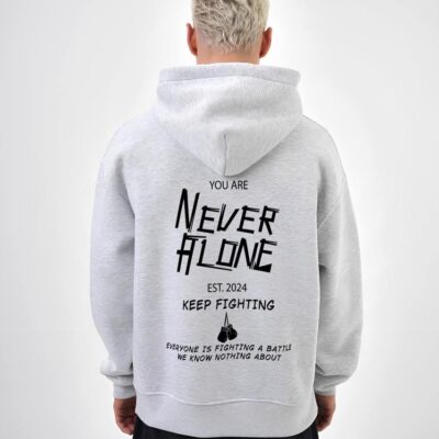 Чоловіче Вільне Худі "Never Alone" Сіре Меланж Оверсайз - Тринитка на Флісі