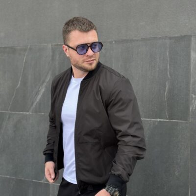 Чоловіча Демісезонна Чорна Куртка Вітровка - Водовідштовхувальний Бомбер на Блискавці