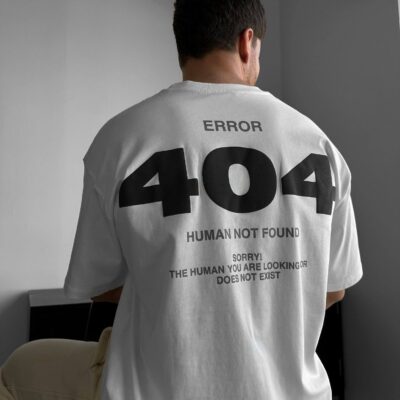 Чоловіча Біла Футболка "404" Оверсайз - Бавовняна з Принтом на Спині