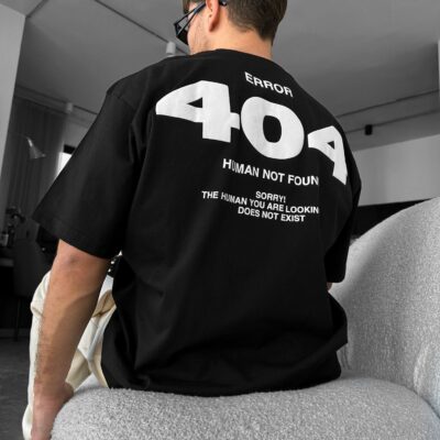 Чоловіча Чорна Футболка "404" Оверсайз - Бавовняна з Принтом на Спині